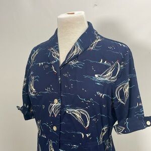 90s Navy Nautical Sailboat Cruisewear Maxi Dress